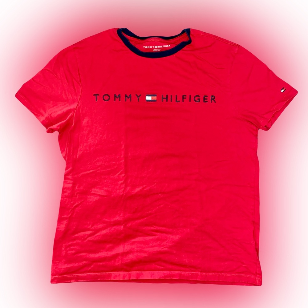 VTG TOMMY HILFIGER EMBROIDERED GRAPHIC LOGO TEE SHIRT // SIZE SMALL❤️